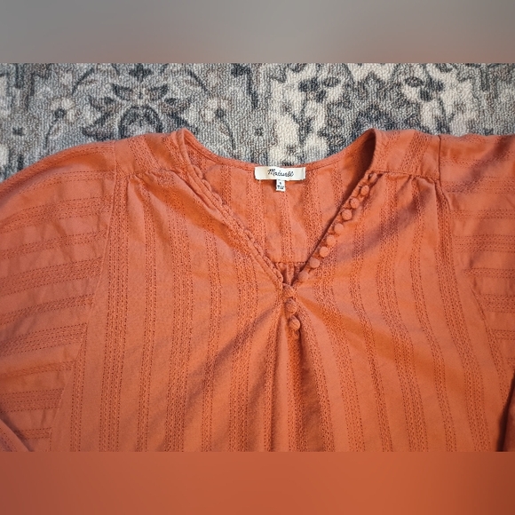 Madewell Embroidered Peasant Top Small Terracotta Button Balloon Cottagecore - Picture 2 of 10